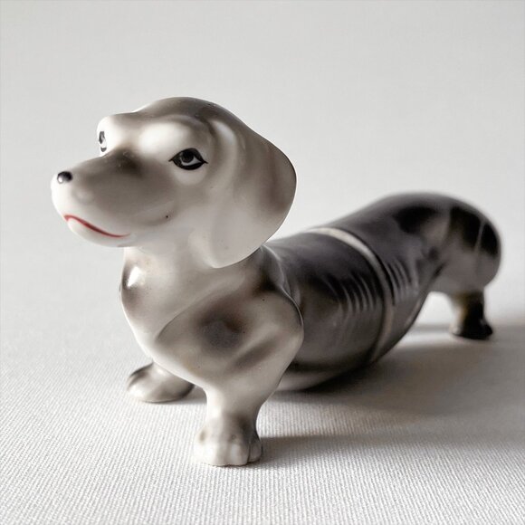 Vintage Dachshund Wiener Dog Salt Pepper Shaker Gray Ceramic Retro MCM Set Japan - Picture 1 of 9